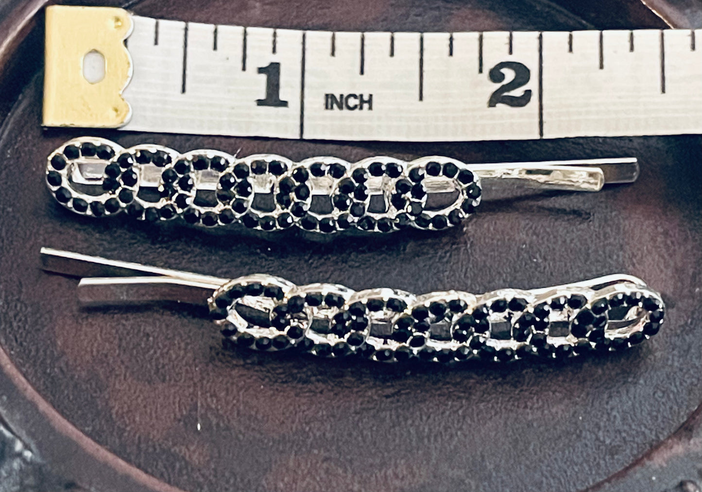 Black Crystal rhinestone hairpins 2pc approximately 2.5”silver tone formal hair accessories gift wedding bridesmaid princess accessory