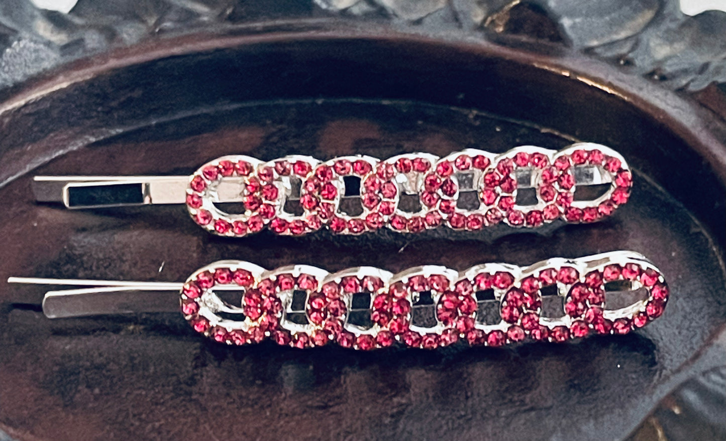 Pink Crystal rhinestone hairpins 2pc approximately 2.5”silver tone formal hair accessories gift wedding bridesmaid princess accessory