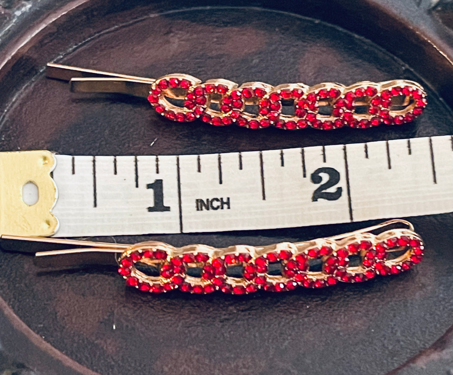 Red Crystal rhinestone hairpins 2pc approximately 2.5”gold tone formal hair accessories gift wedding bridesmaid princess accessory