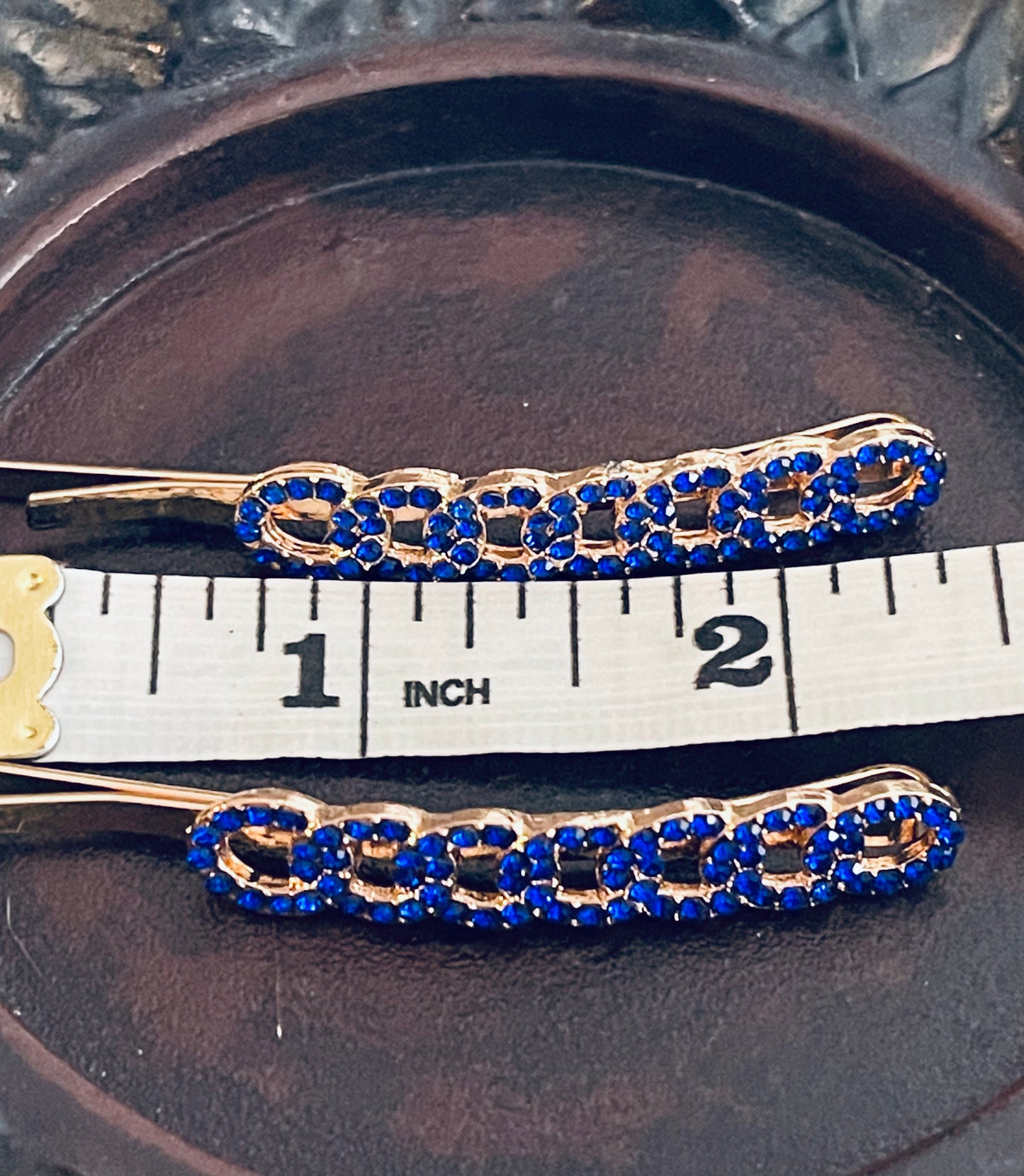 Blue Crystal rhinestone hairpins 2pc approximately 2.5”gold tone formal hair accessories gift wedding bridesmaid princess accessory