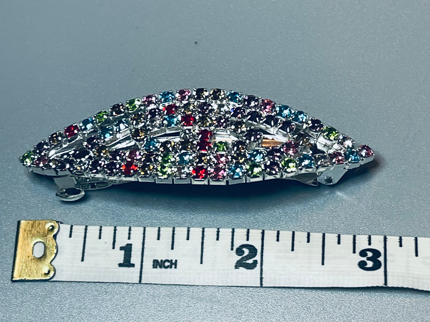 Rainbow Crystal rhinestone barrette approximately 3.0” silver tone formal hair accessories gift wedding bridesmaid Prom birthday gifts