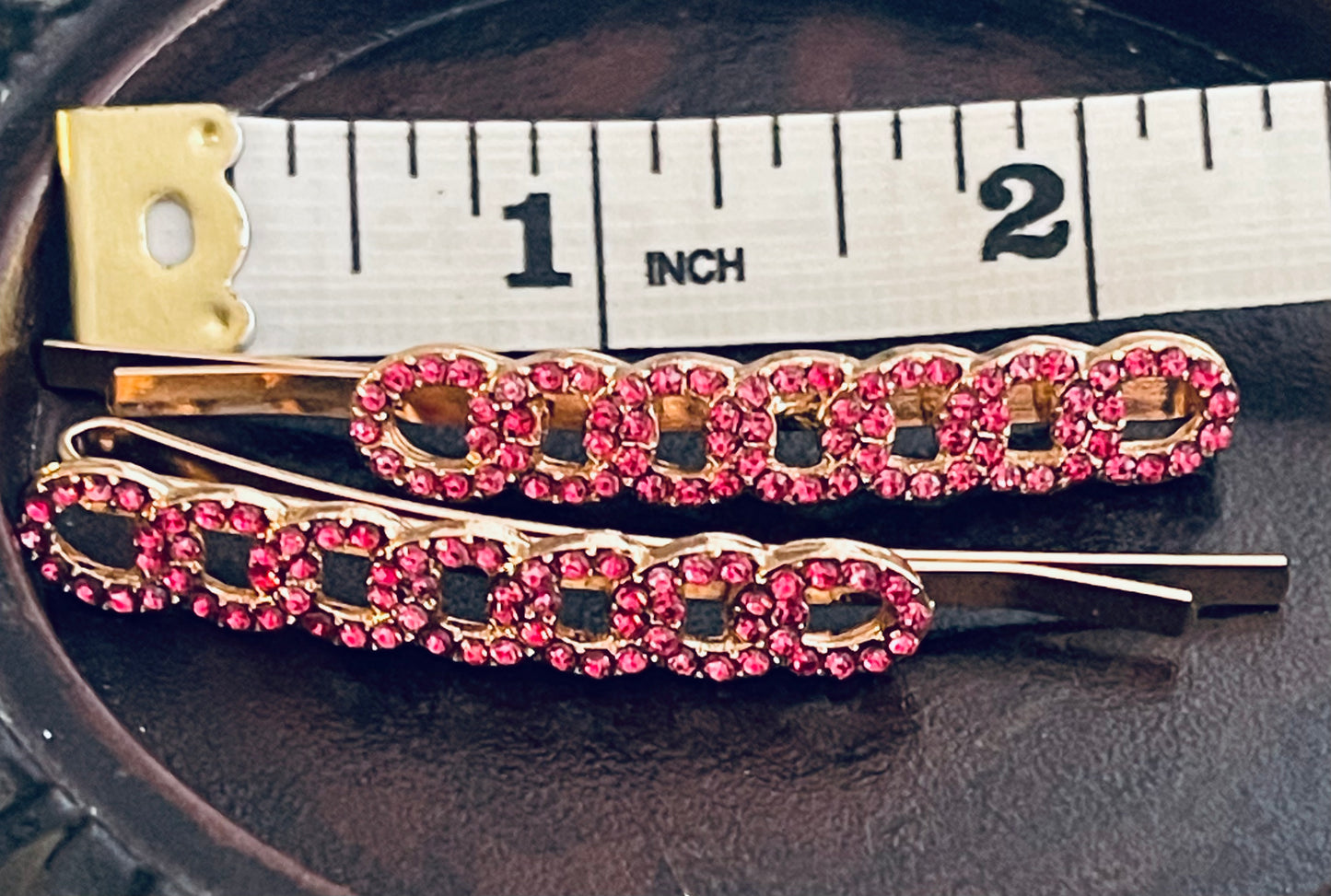 Pink Crystal rhinestone hairpins 2pc approximately 2.5”gold tone formal hair accessories gift wedding bridesmaid princess accessory