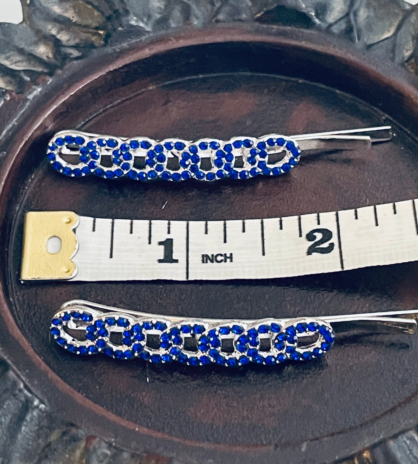 Blue Crystal rhinestone hairpins 2pc approximately 2.5” silver tone formal hair accessories gift wedding bridesmaid princess accessory