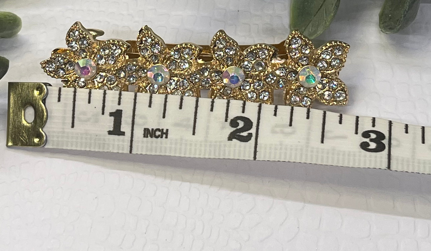 Clear Crystal rhinestone flower star barrette approximately 3.0” gold tone formal hair accessories gift wedding bridesmaid