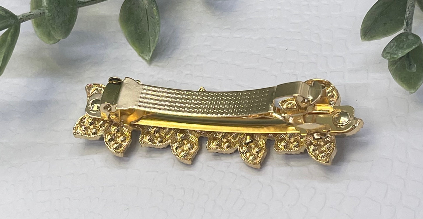 Gold Crystal rhinestone flower star barrette approximately 3.0” gold tone formal hair accessories gift wedding bridesmaid
