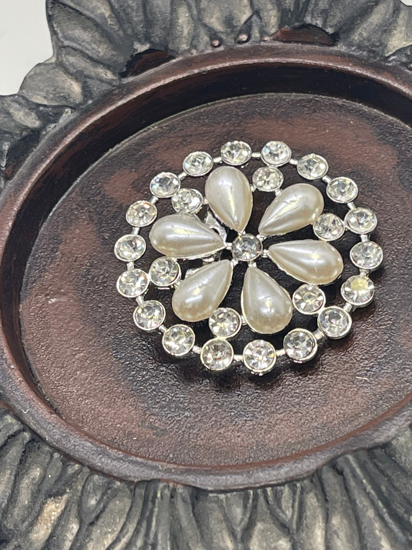 Luxe’s Pearl Crystal Brooch Rhinestone silver tone woman with rhinestone gift scarf accessory