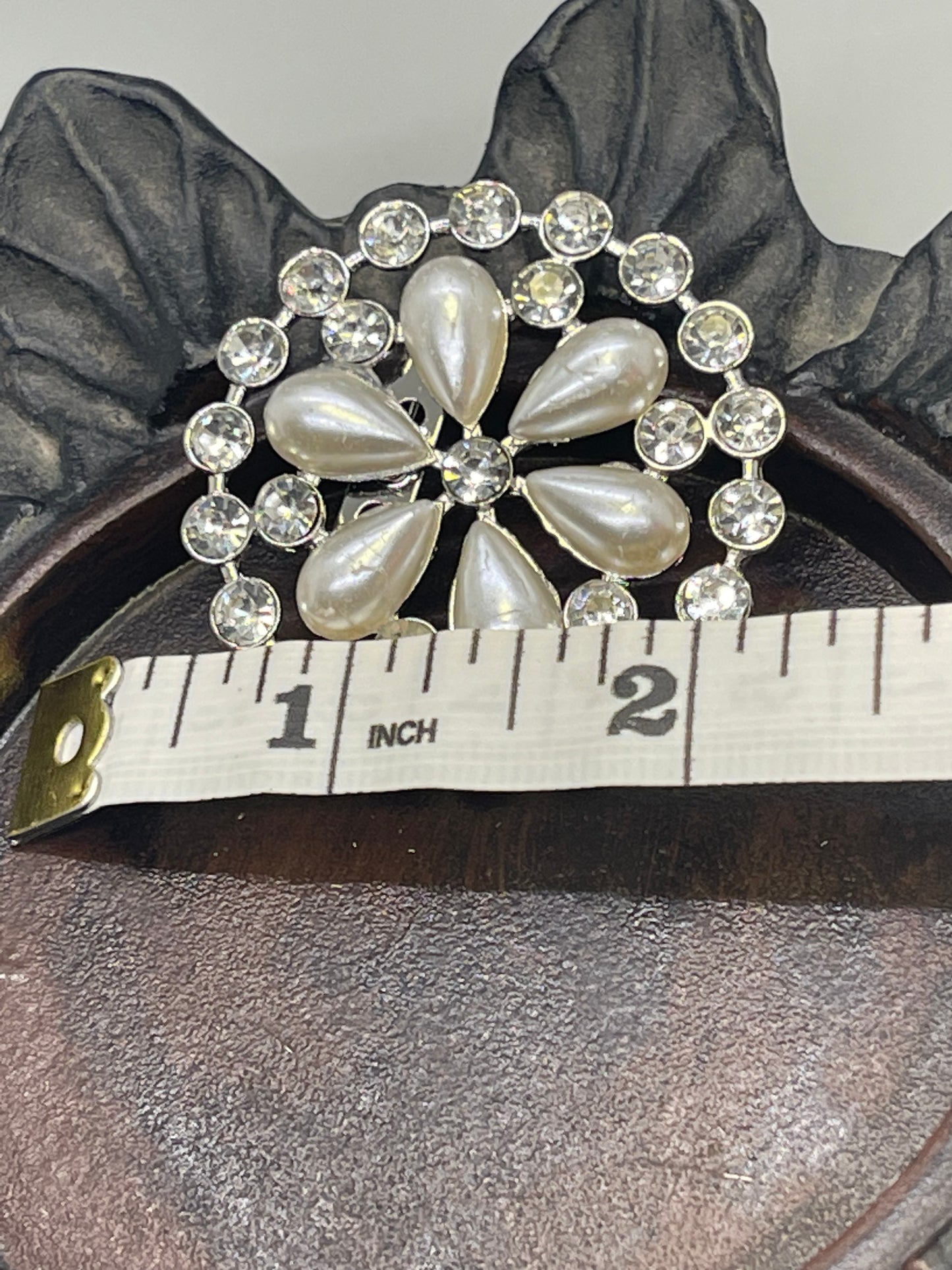 Luxe’s Pearl Crystal Brooch Rhinestone silver tone woman with rhinestone gift scarf accessory