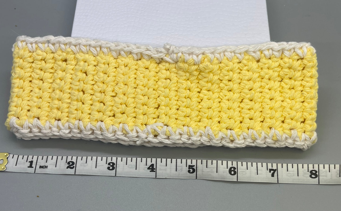 Handmade crochet yellow white teddy bear embroidered headband 100% cotton girls headband gift soft gentle headband 18” stretchable cotton