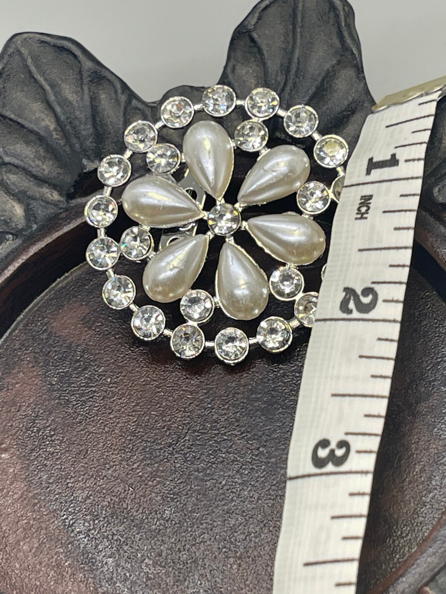 Luxe’s Pearl Crystal Brooch Rhinestone silver tone woman with rhinestone gift scarf accessory