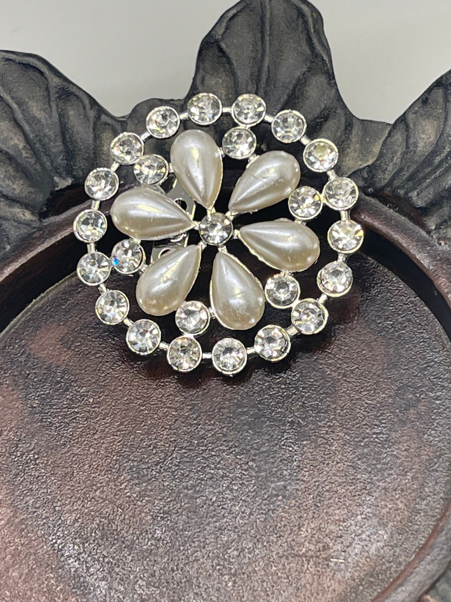 Luxe’s Pearl Crystal Brooch Rhinestone silver tone woman with rhinestone gift scarf accessory