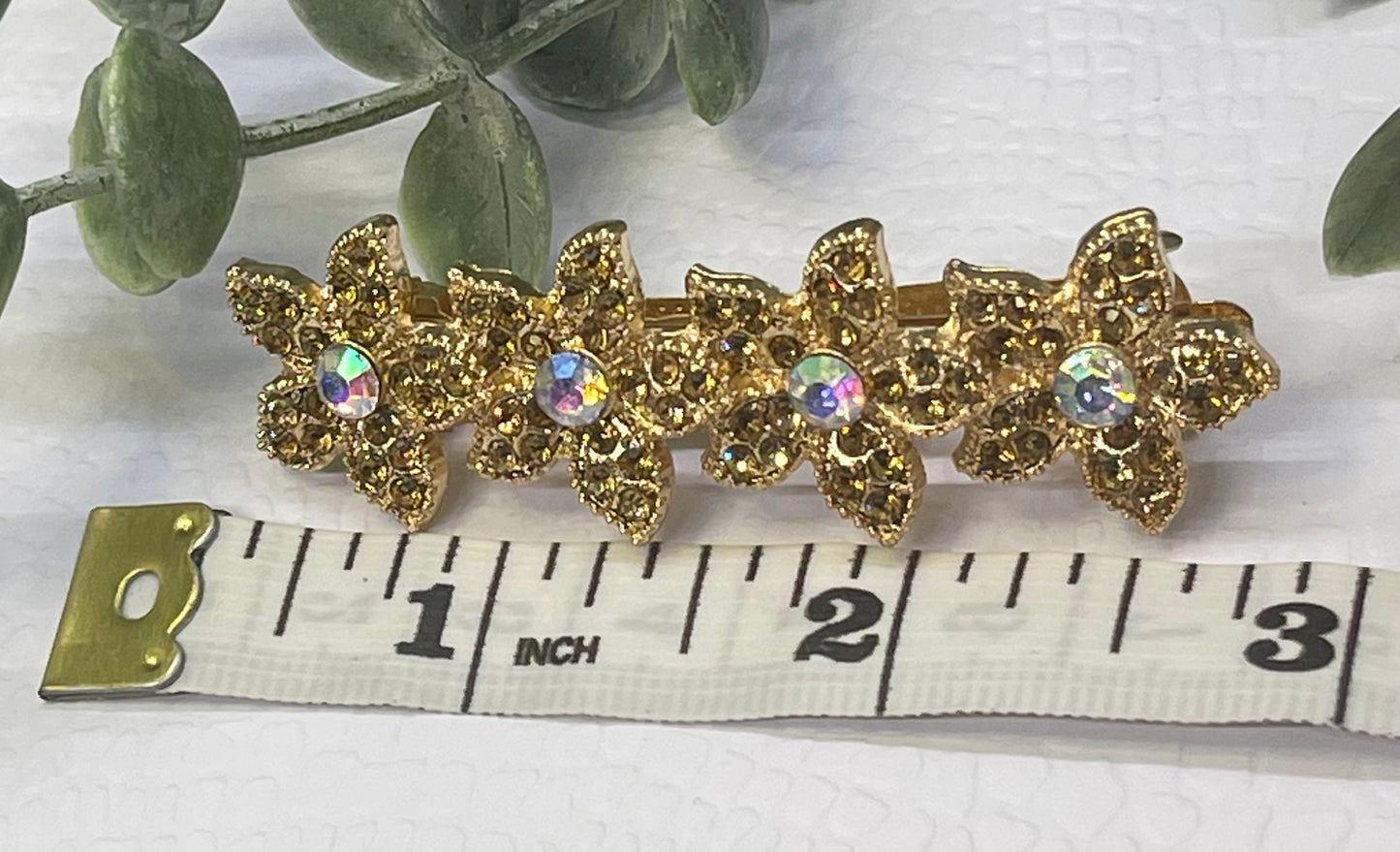 Gold Crystal rhinestone flower star barrette approximately 3.0” gold tone formal hair accessories gift wedding bridesmaid