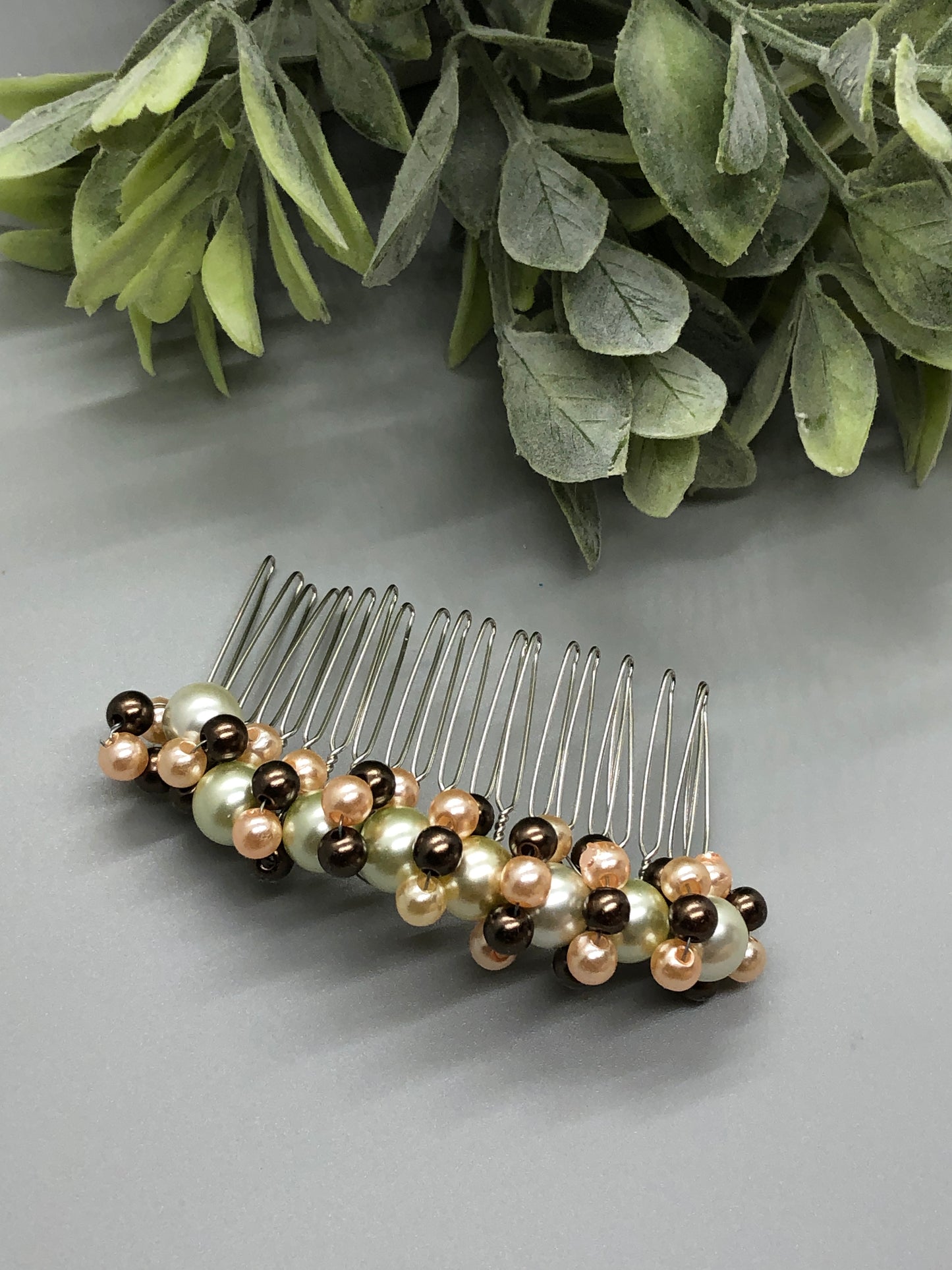 Purple Pink White Beaded Comb Silver Tone Metal Comb Retro Bridal Prom Wedding Party