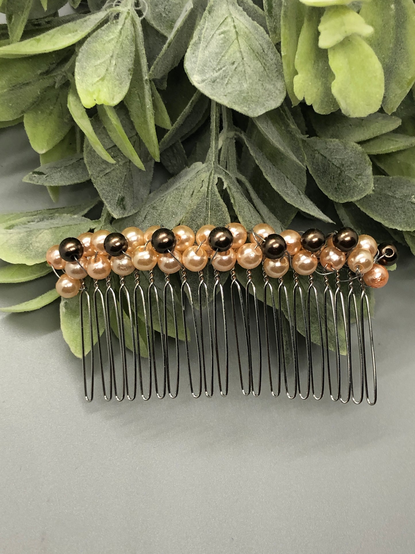 Pink Purple Beaded Hair Comb 3.5'' Silver Tone Comb Retro Bridal Prom Wedding Party