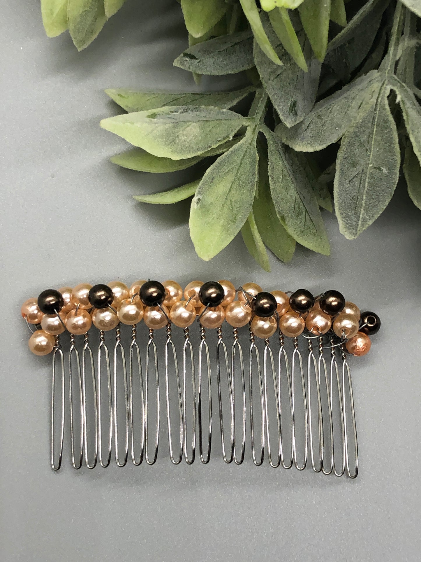 Pink Purple Beaded Hair Comb 3.5'' Silver Tone Comb Retro Bridal Prom Wedding Party