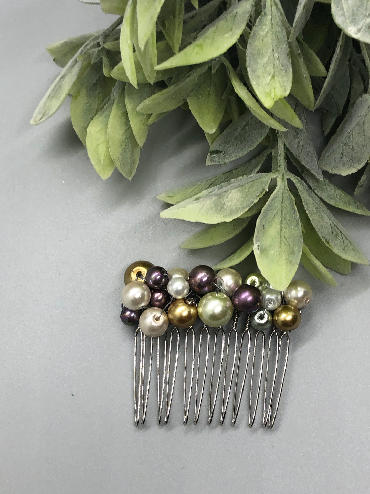 Purple Gold White Metallic Beaded Hair Comb 2.0' Silver Metal Comb Retro Bridal Prom Wedding Party