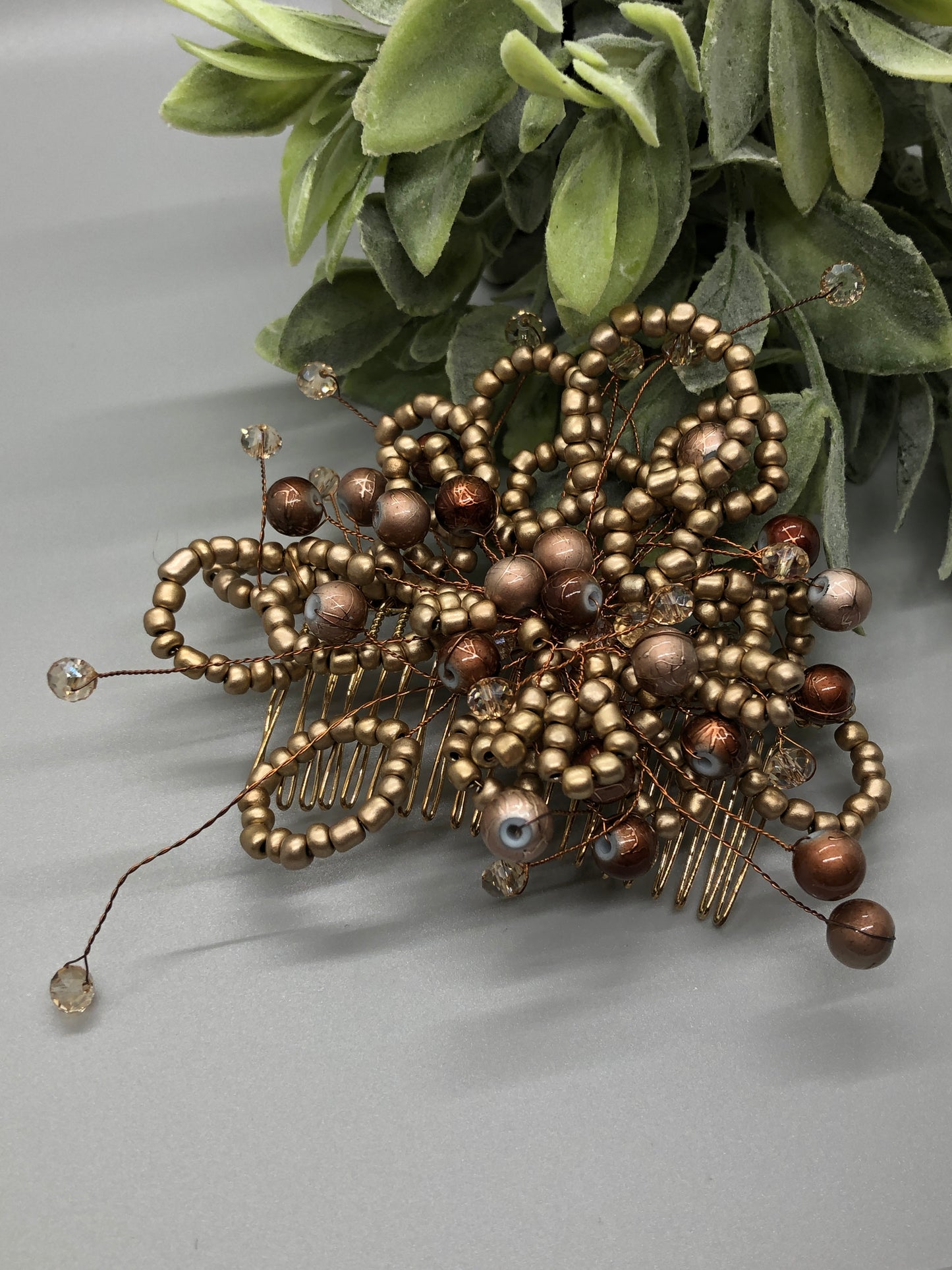 Bronze Gold Beaded Hair Vines Comb 3.5' Gold Metal Comb Retro Bridal Prom Wedding Party