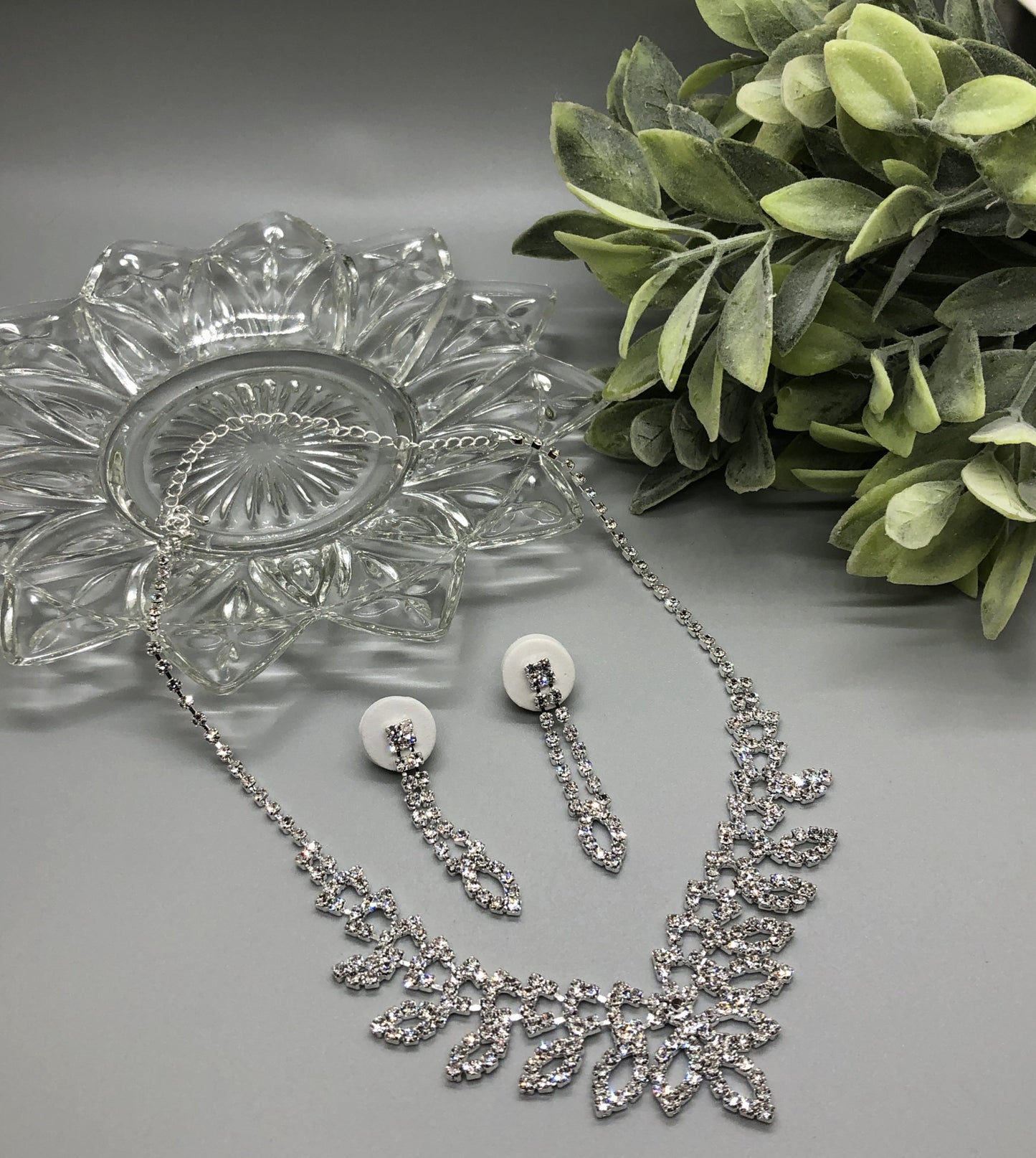 Crystal Rhinestone Leaves Bridal Necklace Earrings Sets Wedding Formal Shower Party Event Accessories