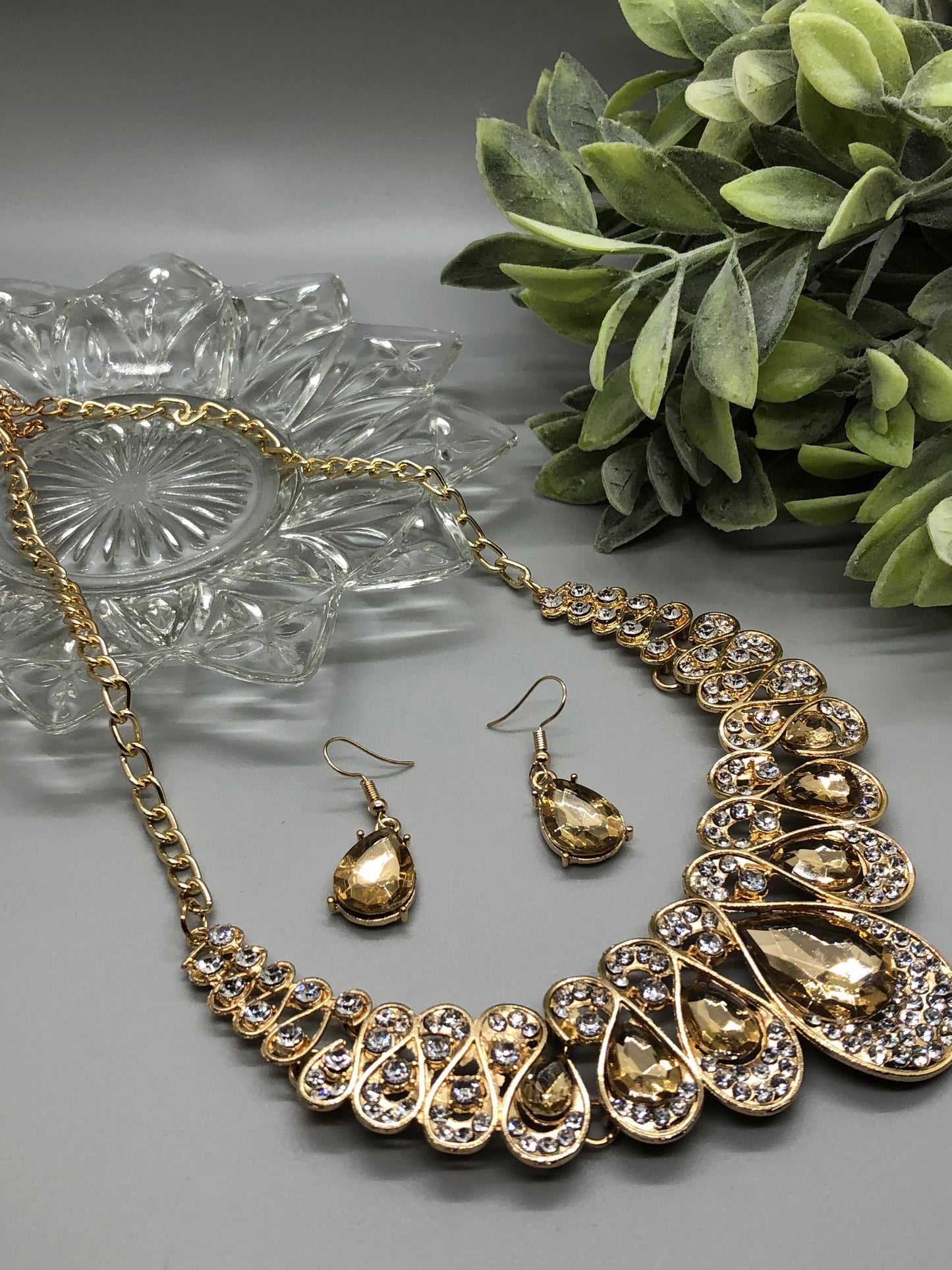 Brown Crystal Rhinestone Bridal Necklace Earrings Sets Wedding Formal Shower Party Event Accessories #010
