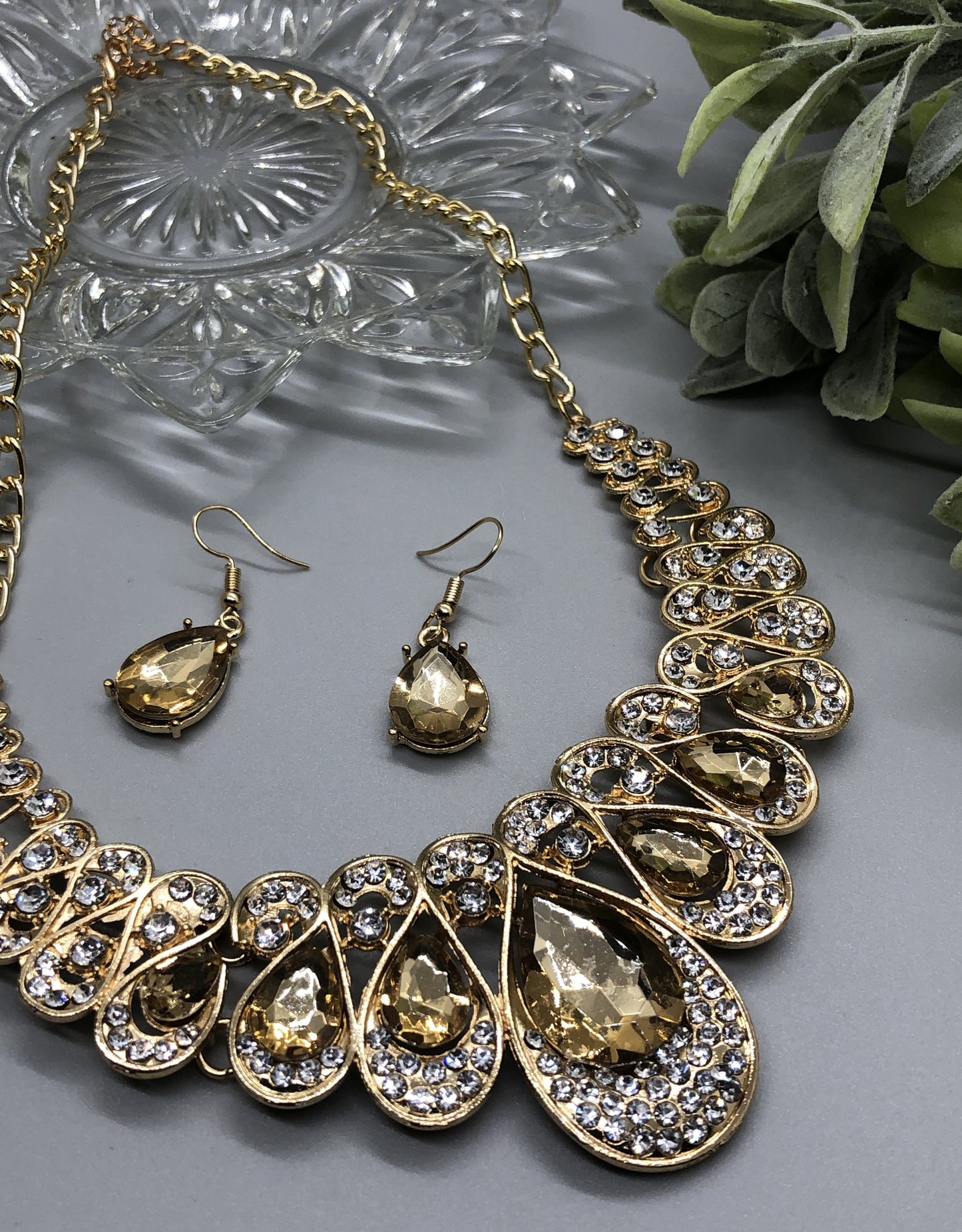 Brown Crystal Rhinestone Bridal Necklace Earrings Sets Wedding Formal Shower Party Event Accessories #010