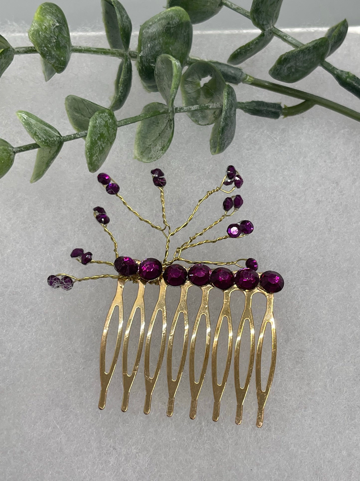 Purple crystal 2.0” gold tone bridal side Comb accents vine handmade by hairdazzzel wedding accessory bride princess gifts Shower hair accessory