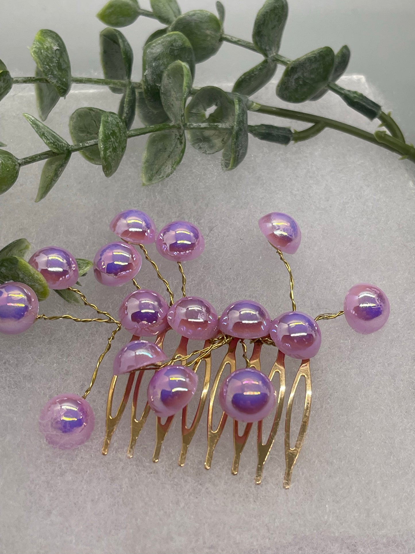 Lavender faux Pearl 2.0” gold tone bridal side Comb accents vine handmade by hairdazzzel wedding accessory bride princess gifts