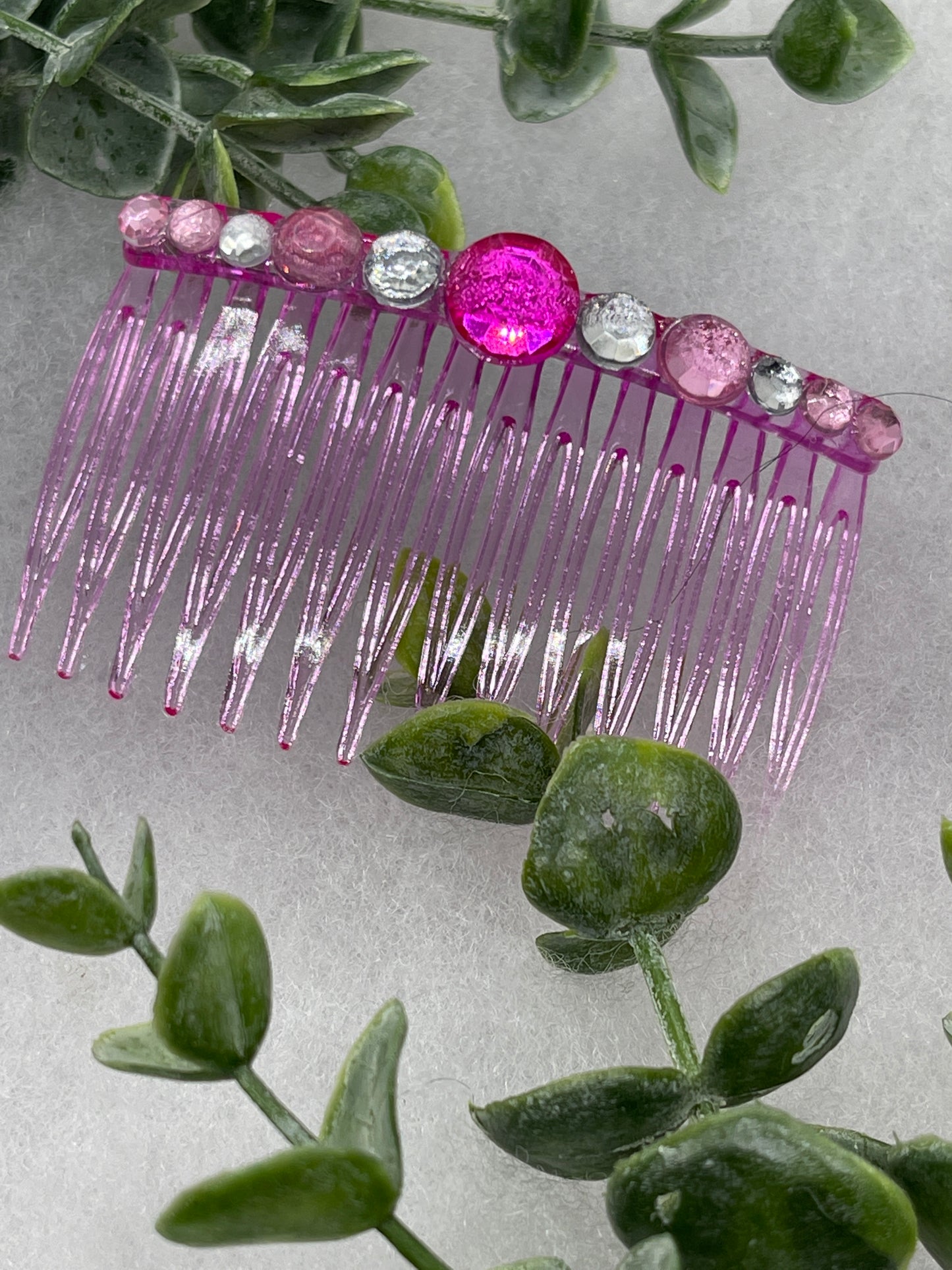 Pink faux crystal side comb 3.0” pink plastic hair accessory bridal wedding Retro Bridal Party Prom Birthday gifts