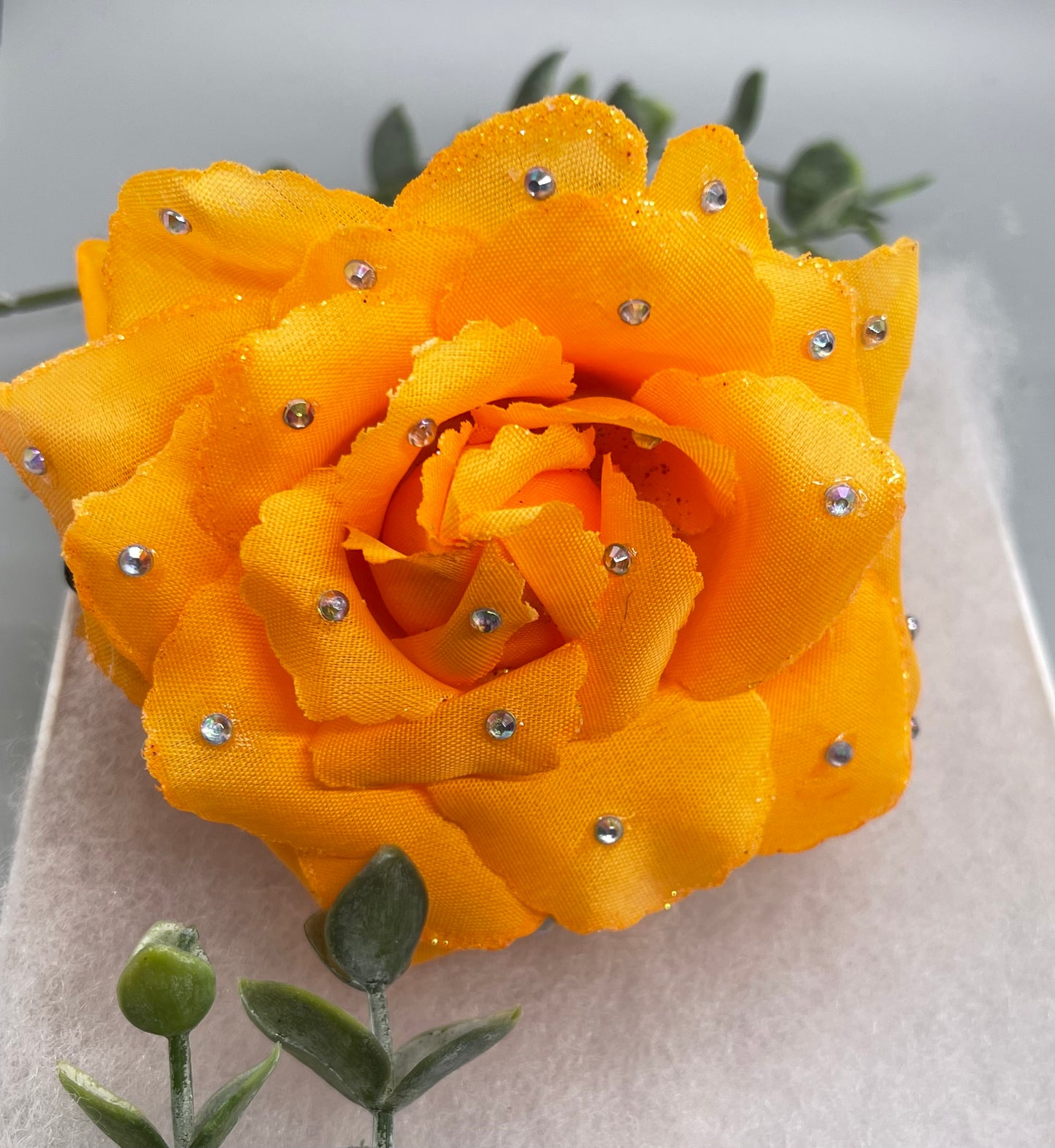 Orange Rose flower crystal rhinestone embellished Claw Jaw clip approximately Large 5.0”W 4.0”L formal hair accessory wedding bridal engagement
