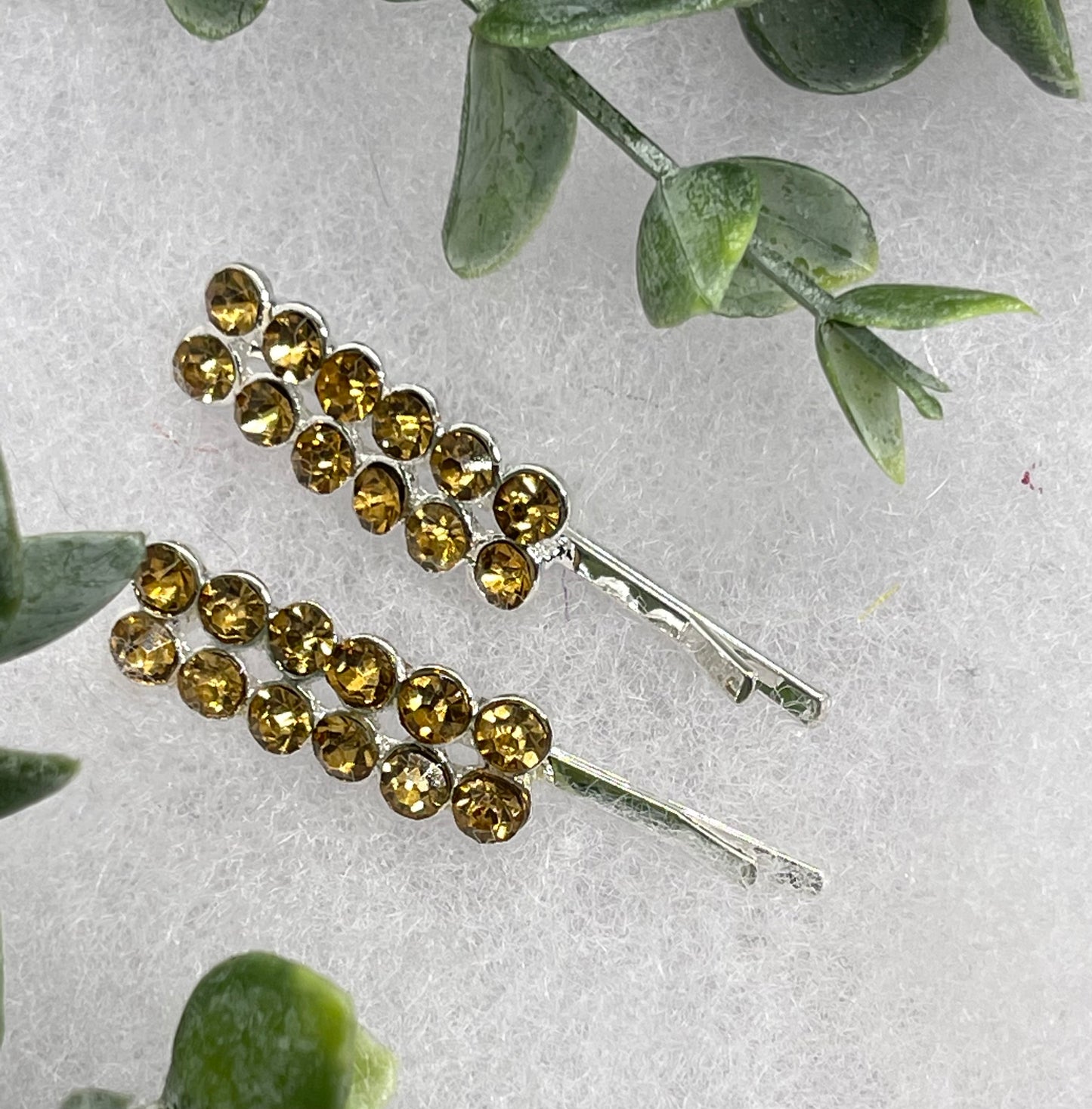 Gold Crystal Rhinestone Bobby pin hair pins set approximately 2.0” silver tone formal hair accessory gift wedding bridal Hair accessory
