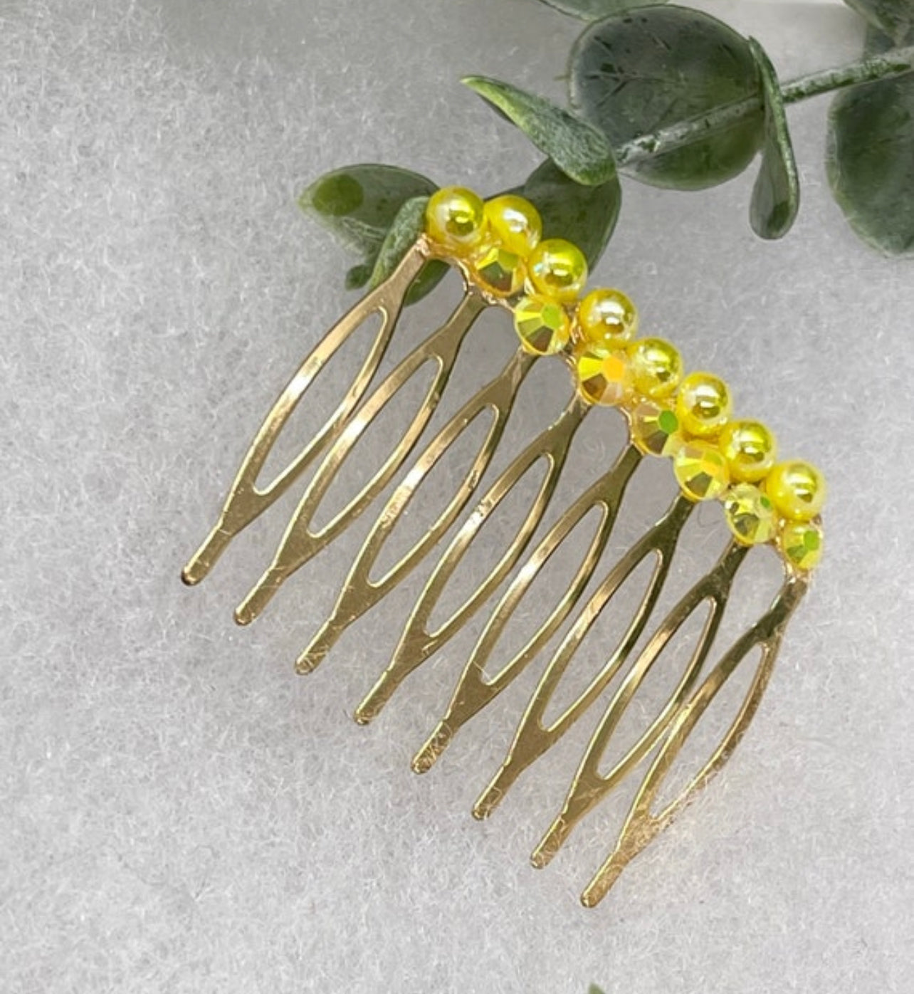 Yellow Crystal rhinestone hair comb accessory side Comb 2.0” Metal side Comb