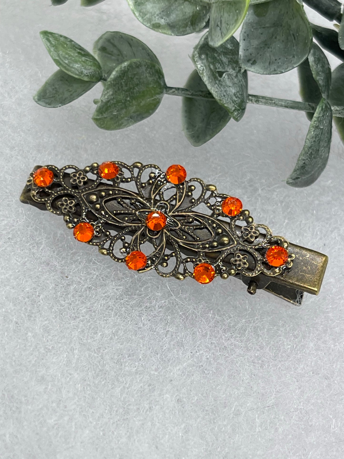 Orange crystal rhinestone 2.5” alligator clip Antique vintage style bridal Wedding shower sweet 16 birthday princess bridesmaid hair accessory