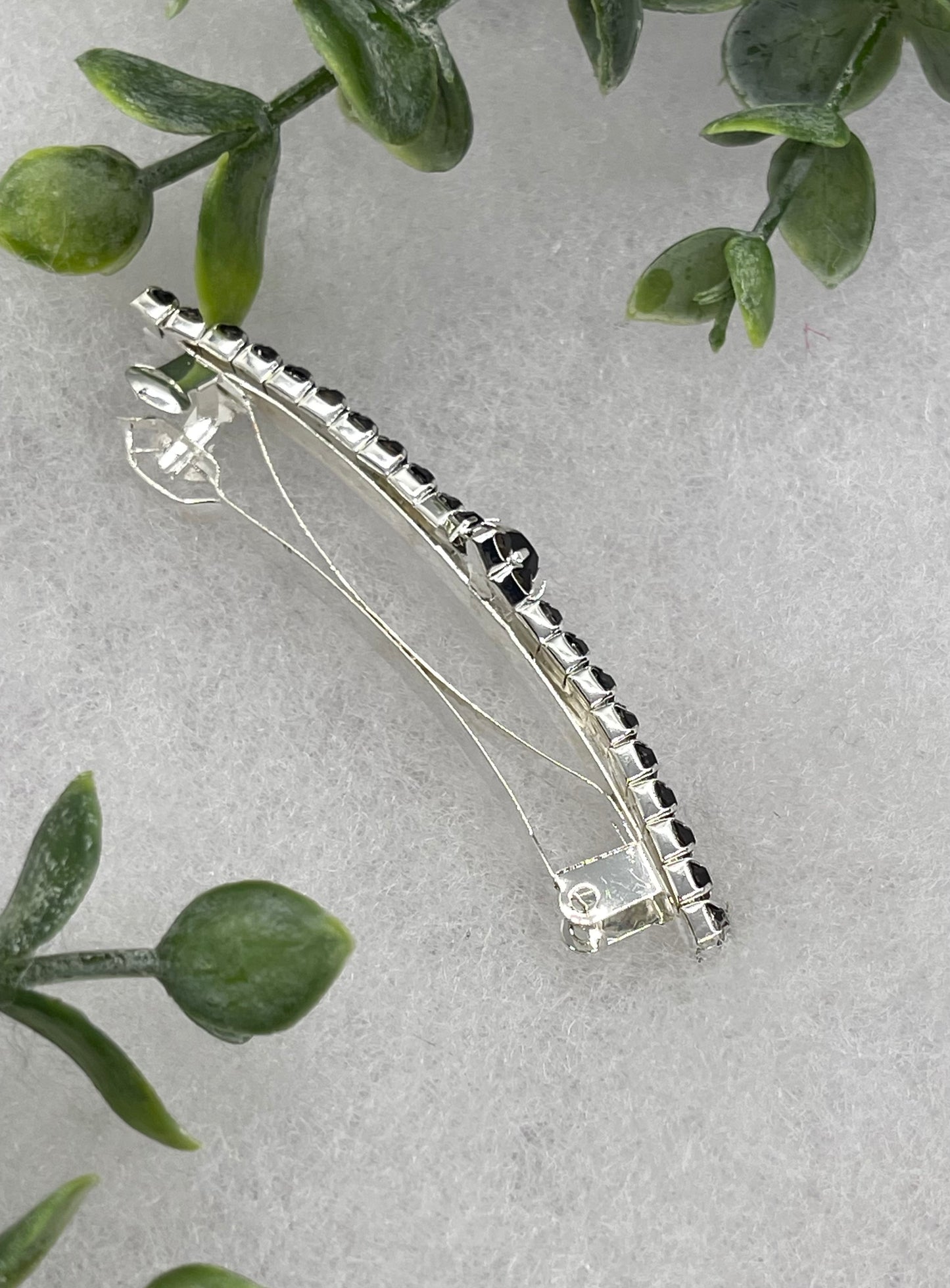 Black Crystal Rhinestone barrette approximately 3.0” silver tone formal hair accessory gift wedding bridal Hair accessory