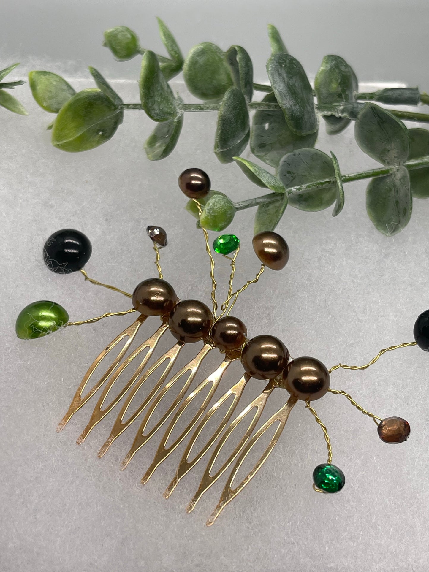 Camouflage crystal faux Pearl 2.0” gold tone bridal side Comb accents vine handmade by hairdazzzel wedding accessory bride princess