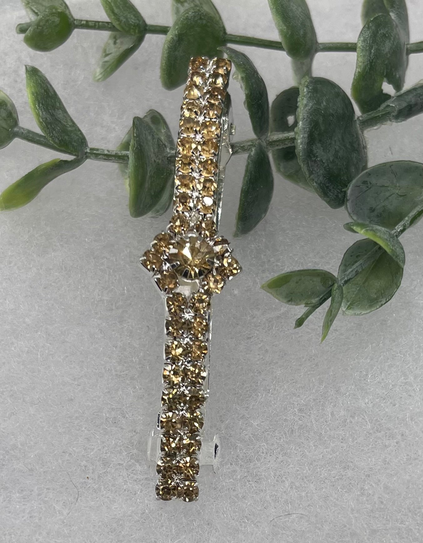 Gold Crystal Rhinestone Barrette approximately 3.0”Metal silver tone formal hair accessory gift wedding bridal shower accessories