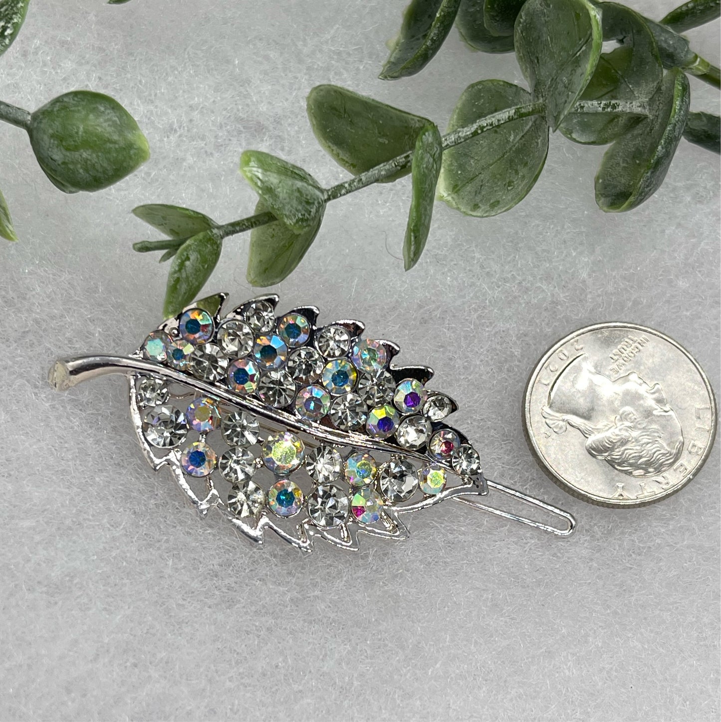 leaf silver Crystal Rhinestone hair clip approximately 3.0”Metal silver tone formal hair accessory gift wedding bridal