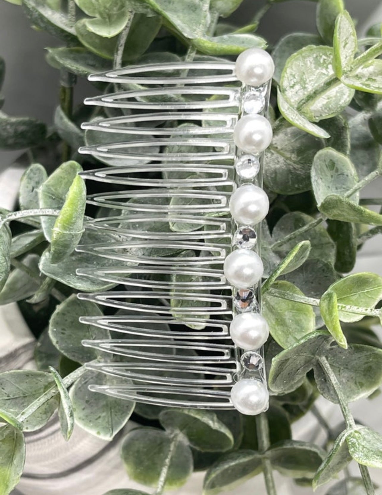 White bridal crystal Rhinestone Pearl hair comb accessory side Comb 3.5” clear plastic side Comb #001