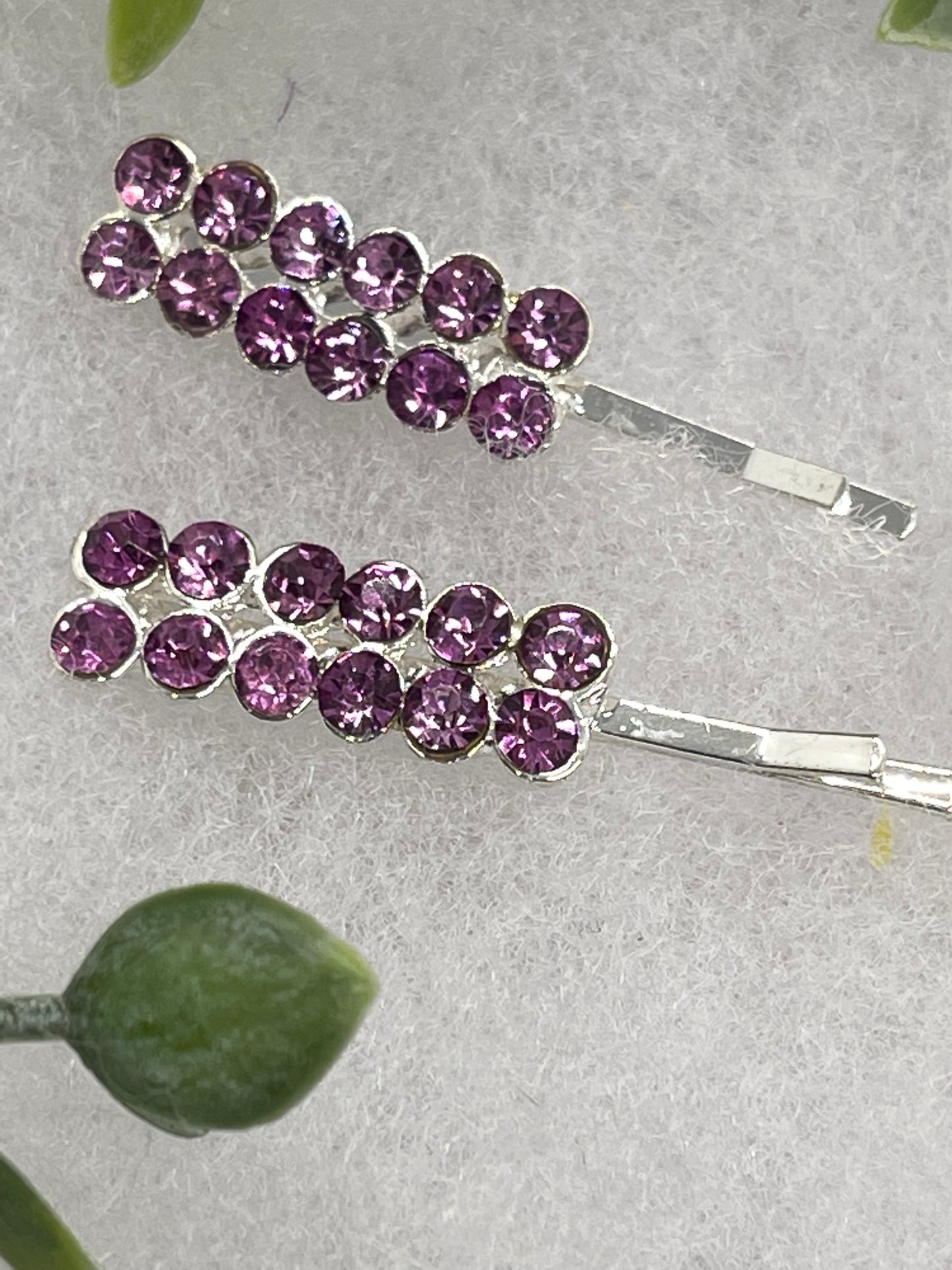 Purple Crystal Rhinestone Bobby pin hair pins set approximately 2.0” silver tone formal hair accessory gift wedding bridal Hair accessory