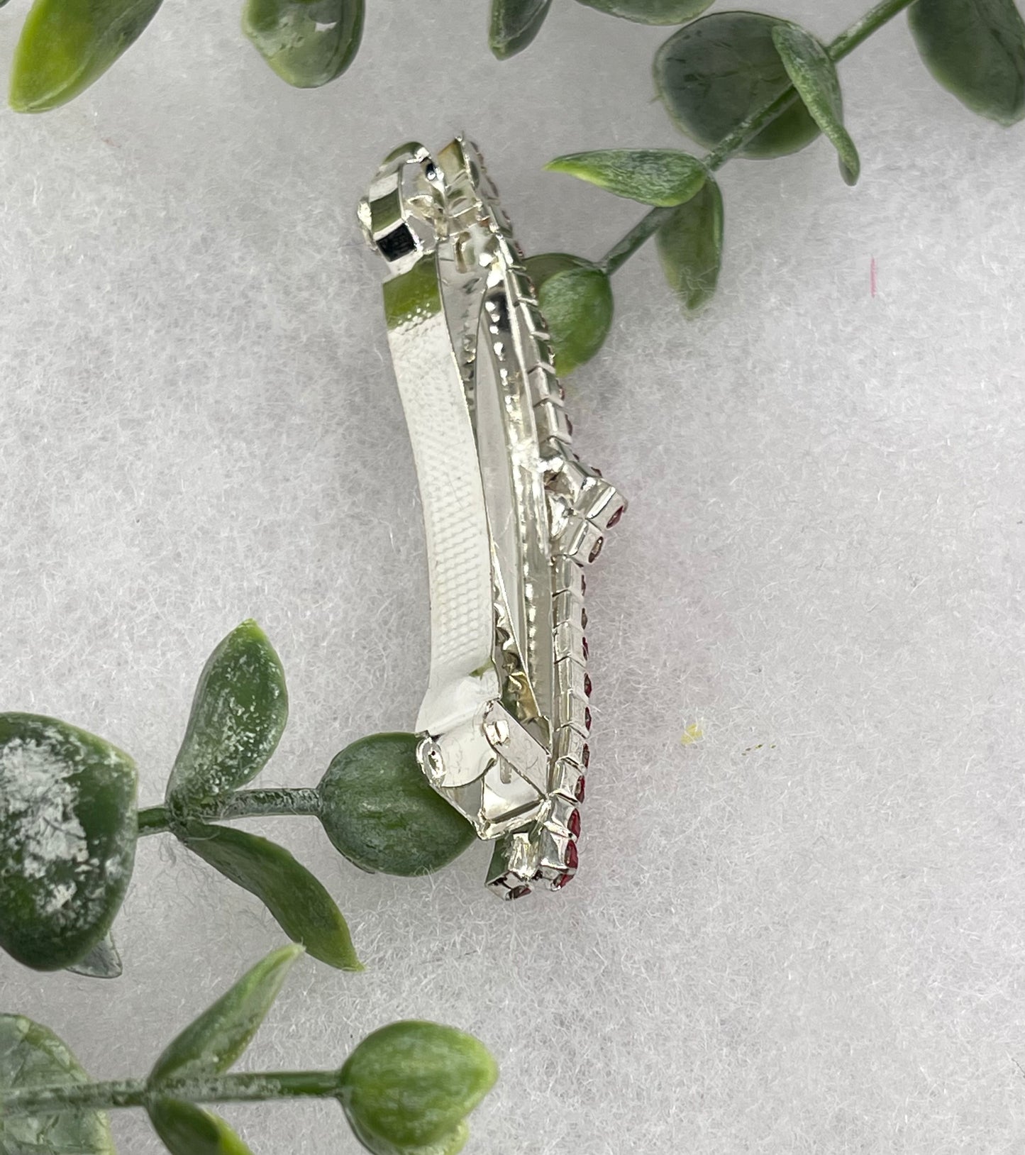 Red Crystal Rhinestone barrette approximately 3.0” silver tone formal hair accessory gift wedding bridal Hair accessory