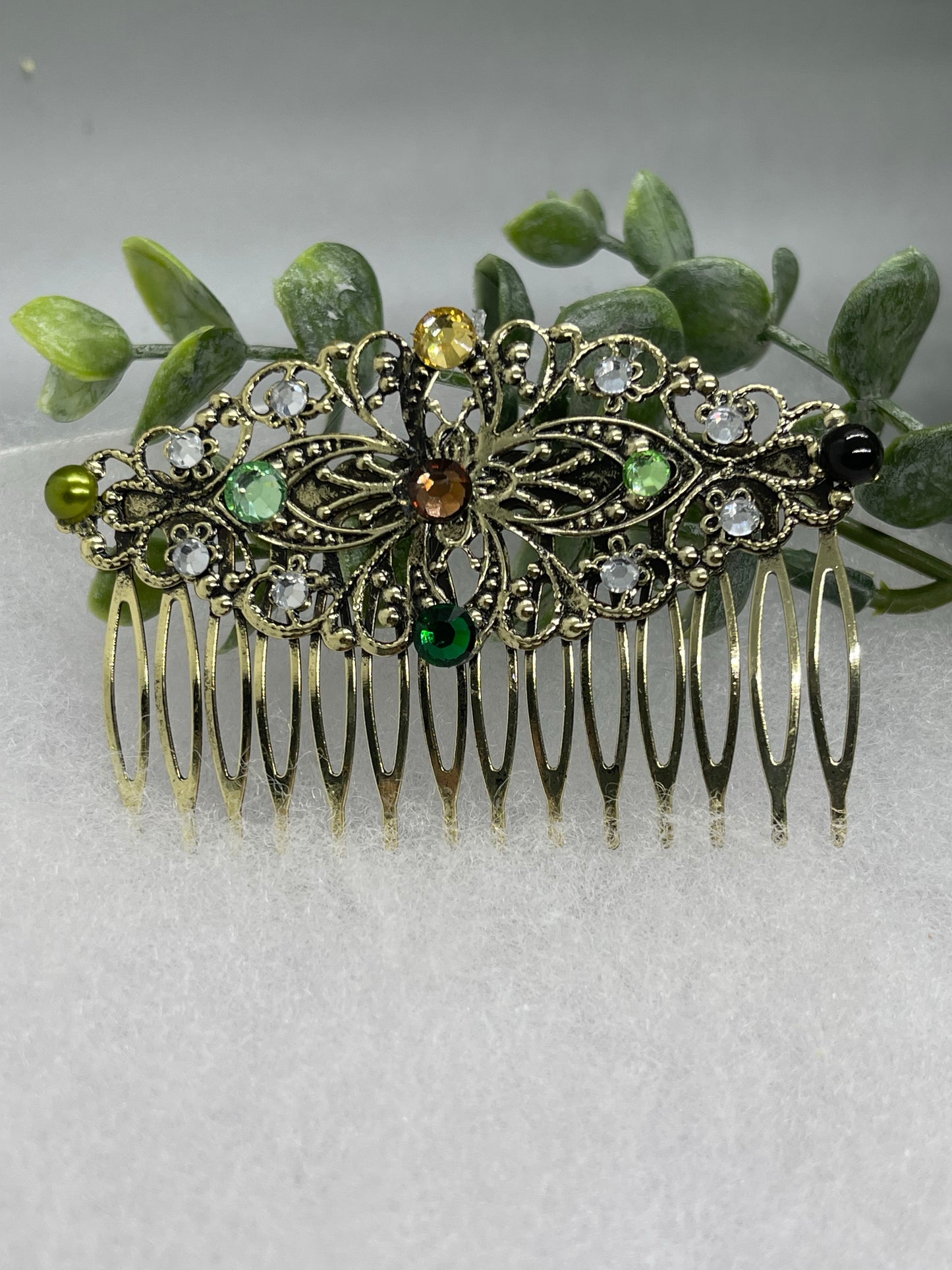 Camouflage crystal faux pearl vintage style tone side comb hair accessory accessories gift birthday event formal bridesmaid wedding 3.5” side comb