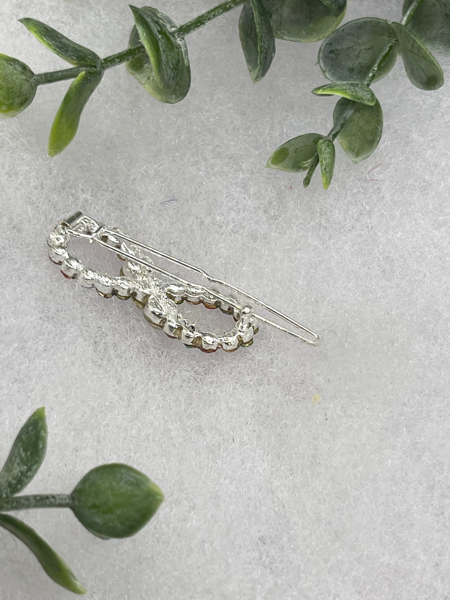 Rainbow Crystal Rhinestone Barrette approximately 2.0” silver tone formal hair accessory gift wedding bridal Hair accessory