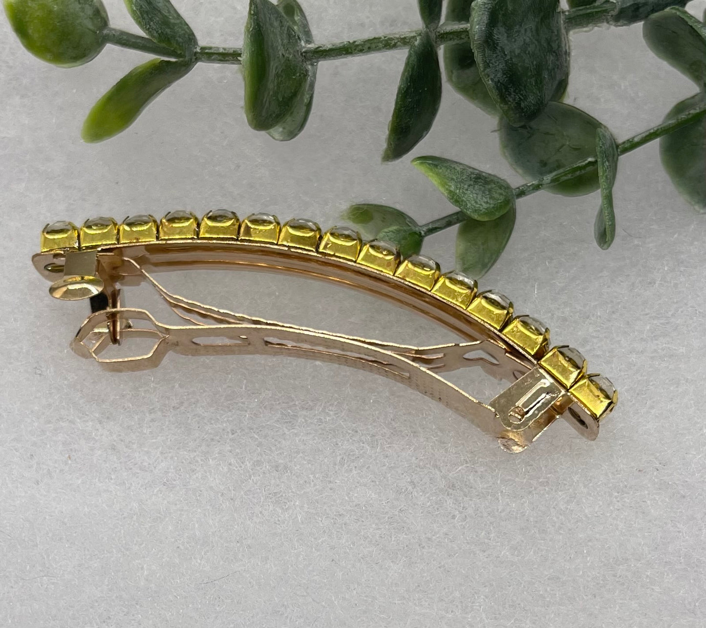 Clear Crystal Rhinestone Barrette approximately 3.0”Metal gold tone formal hair accessory gift wedding bridal shower accessories