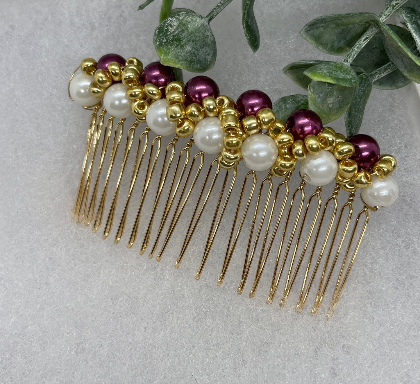 Purple White gold beaded side Comb 3.5” gold Metal hair Accessories bridesmaid birthday princess wedding gift handmade accessories