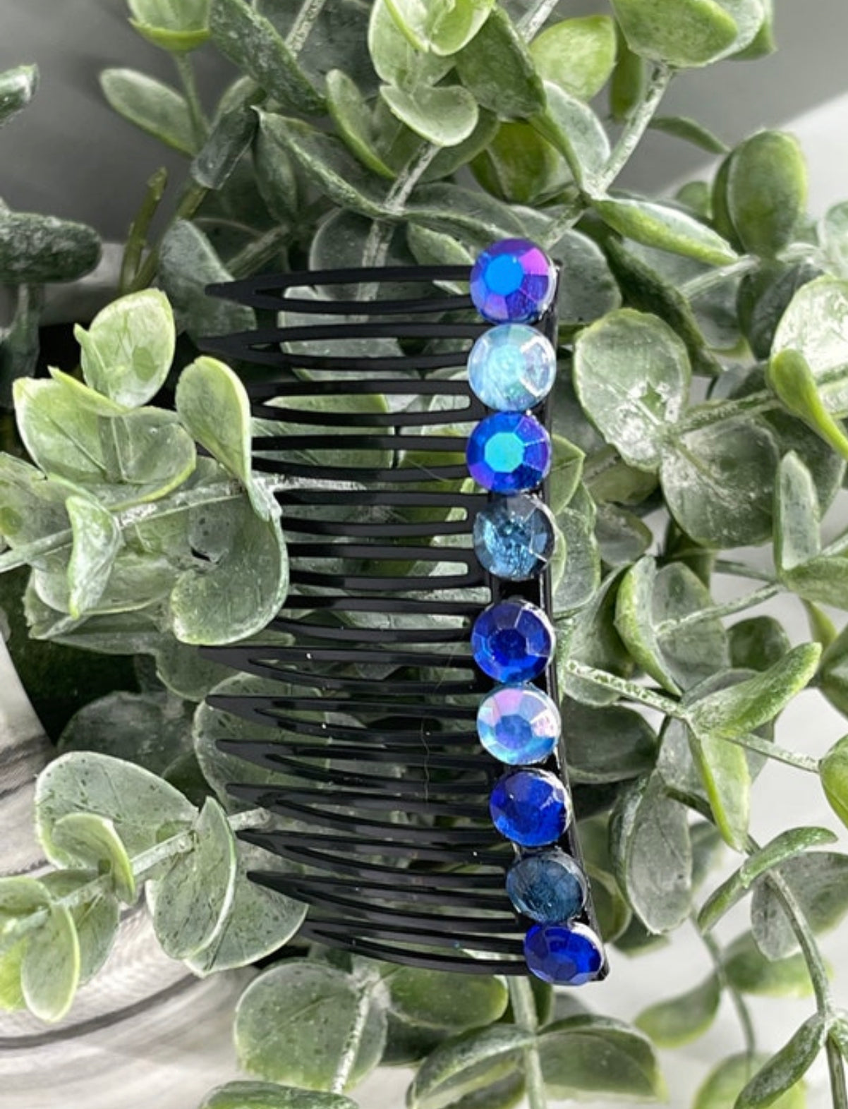 Royal blue Blue faux Rhinestone hair comb accessory side Comb 3.5” plastic side Comb