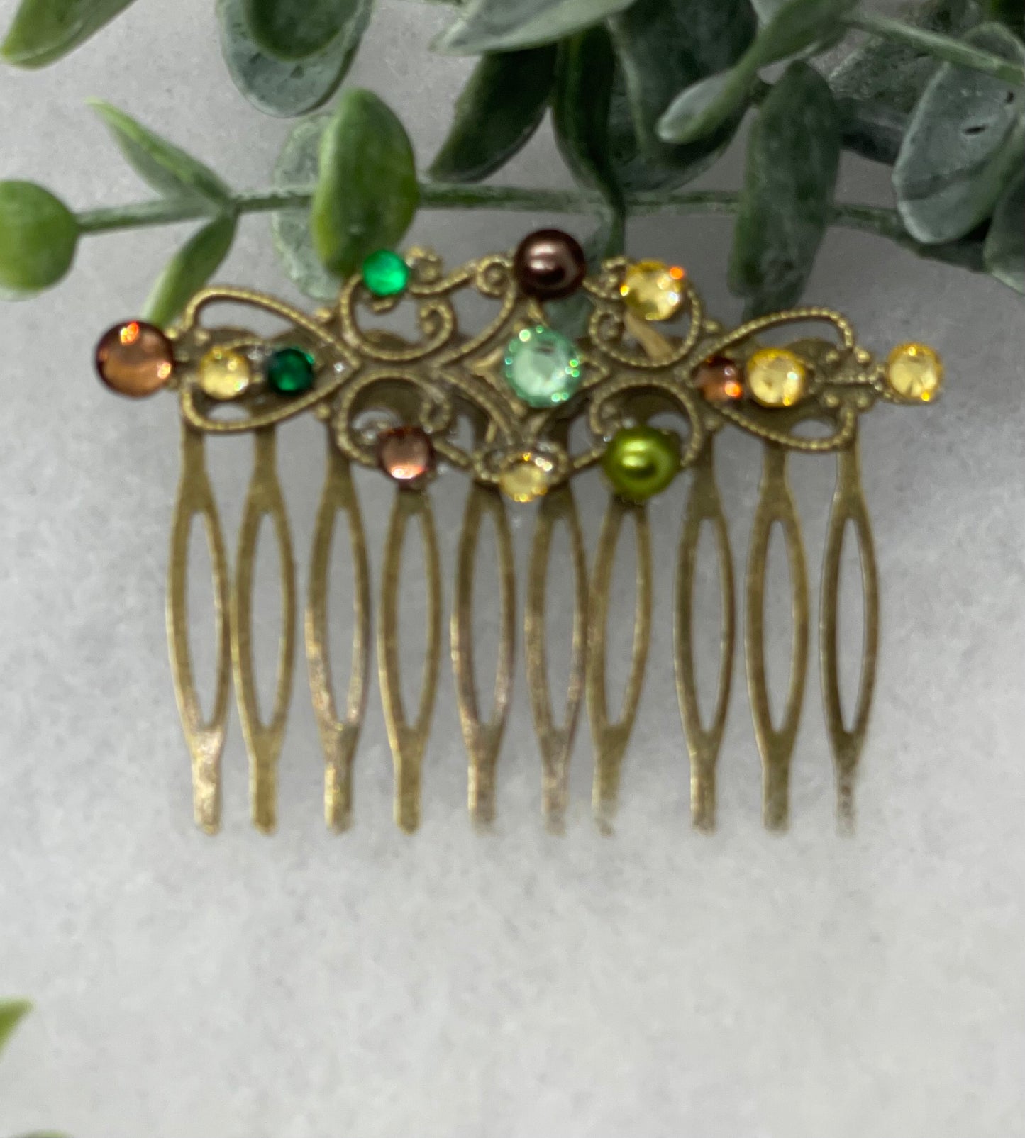 Camouflage crystal rhinestone pearl vintage style antique hair accessories gift birthday event formal bridesmaid 2.5” Metal side Comb #809