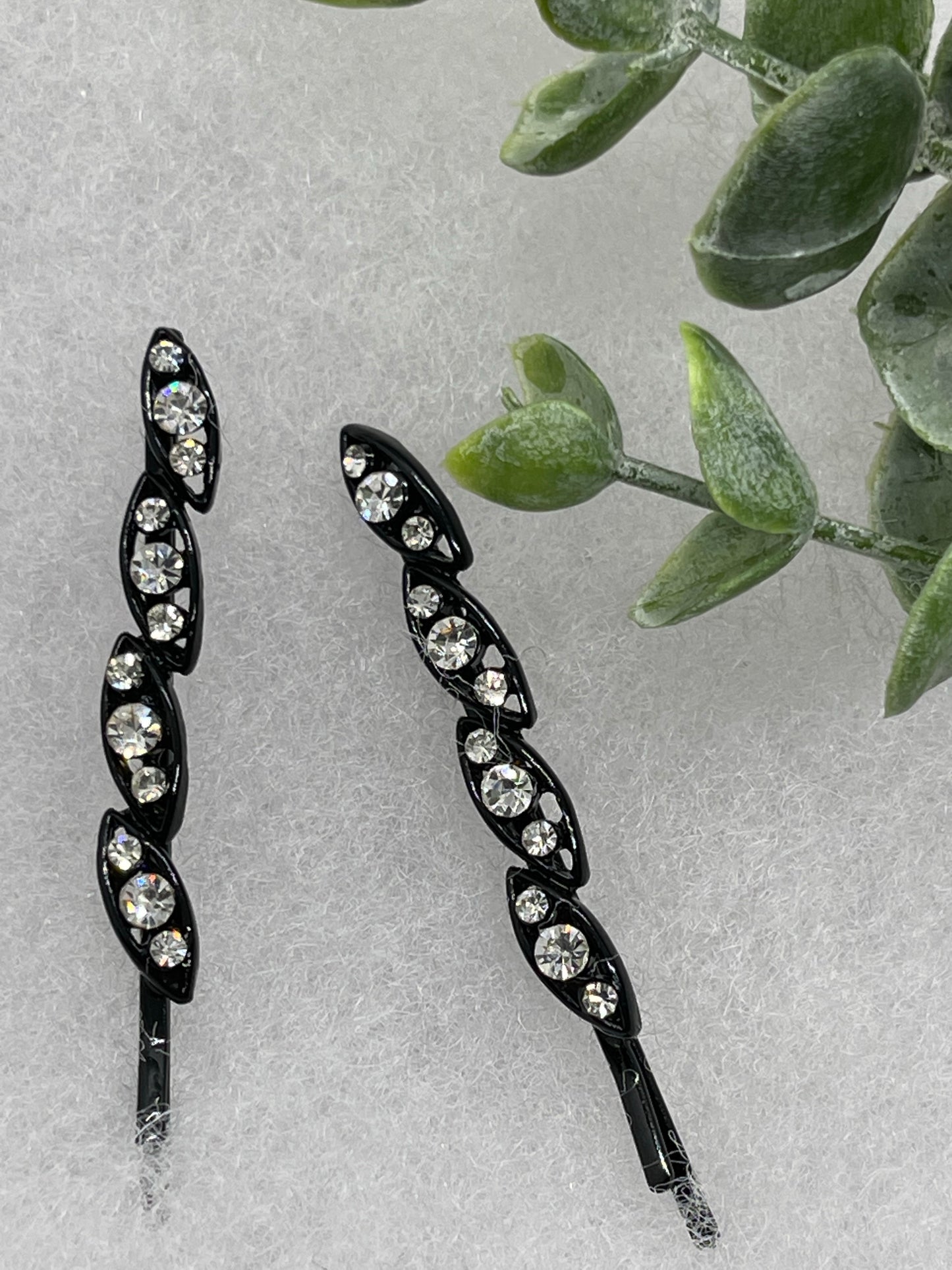 Clear crystals rhinestone approximately 2.5” black tone hair pins 2 pc set wedding bridal shower engagement formal princess accessory accessories