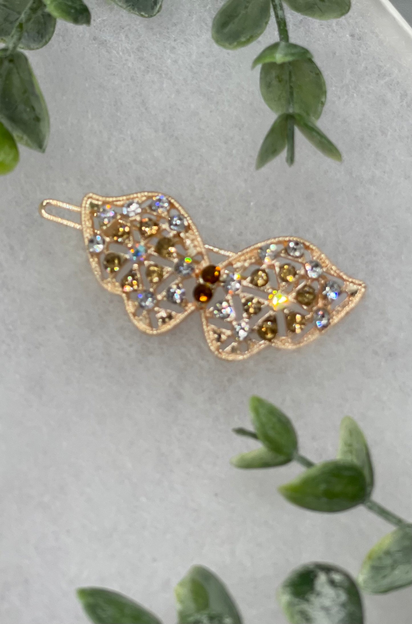 Gold butterfly crystal rhinestone approximately 2.0” barrette Gold vintage style bridal Wedding shower sweet 16