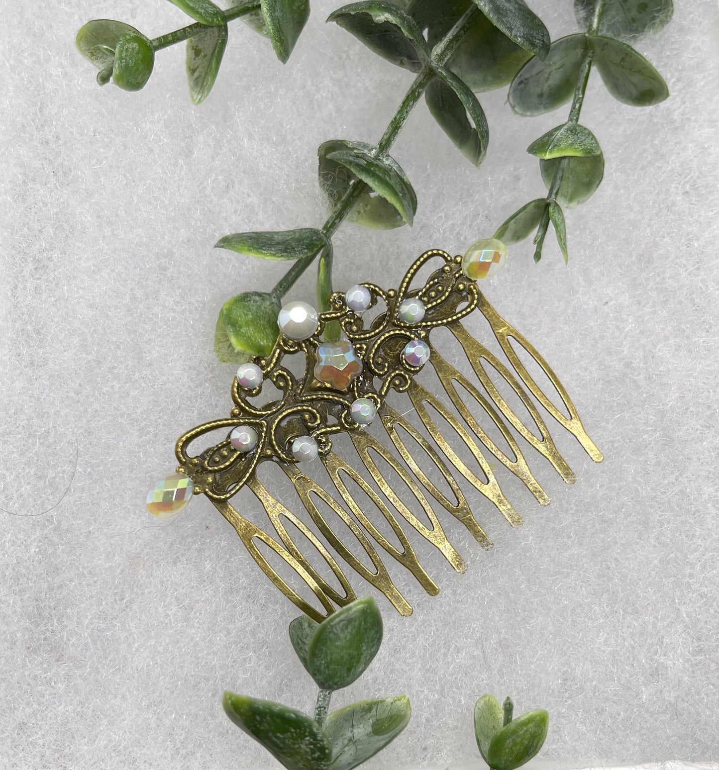 White yellow Pearl Vintage Style 2.5” antique tone Metal side Comb bridal gift accessory accessories