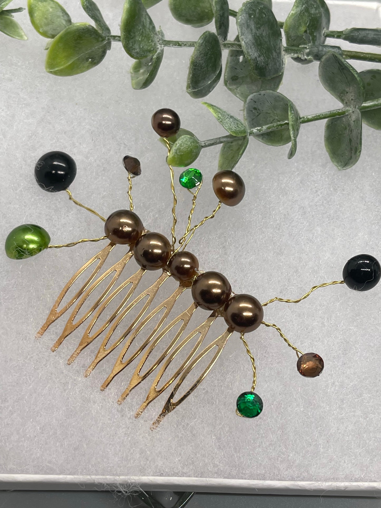 Camouflage crystal faux Pearl 2.0” gold tone bridal side Comb accents vine handmade by hairdazzzel wedding accessory bride princess