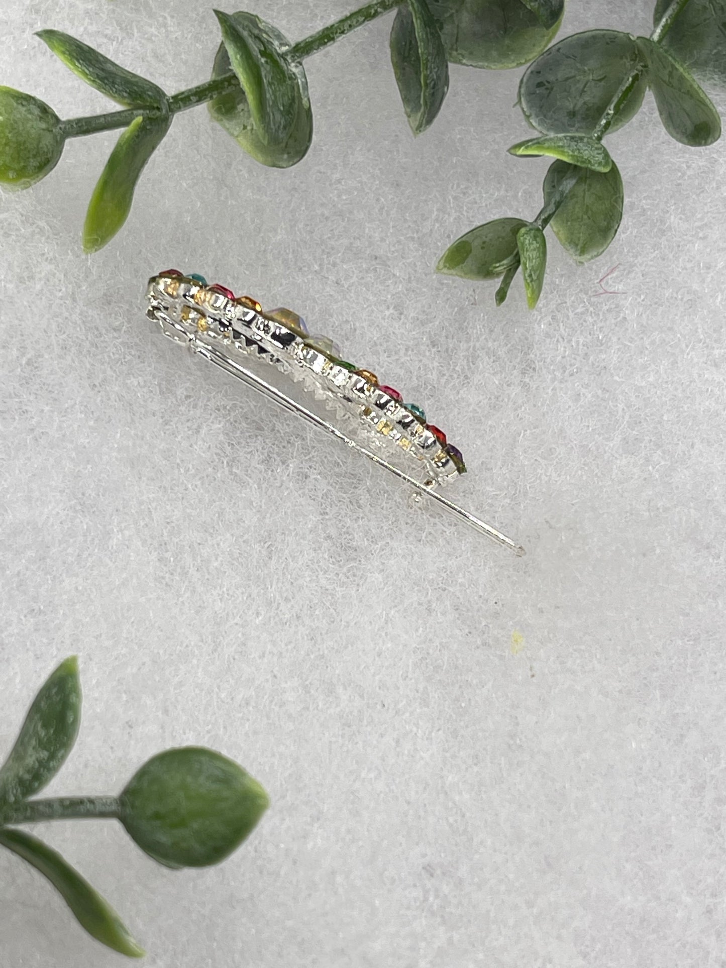 Rainbow Crystal Rhinestone Barrette approximately 2.0” silver tone formal hair accessory gift wedding bridal Hair accessory