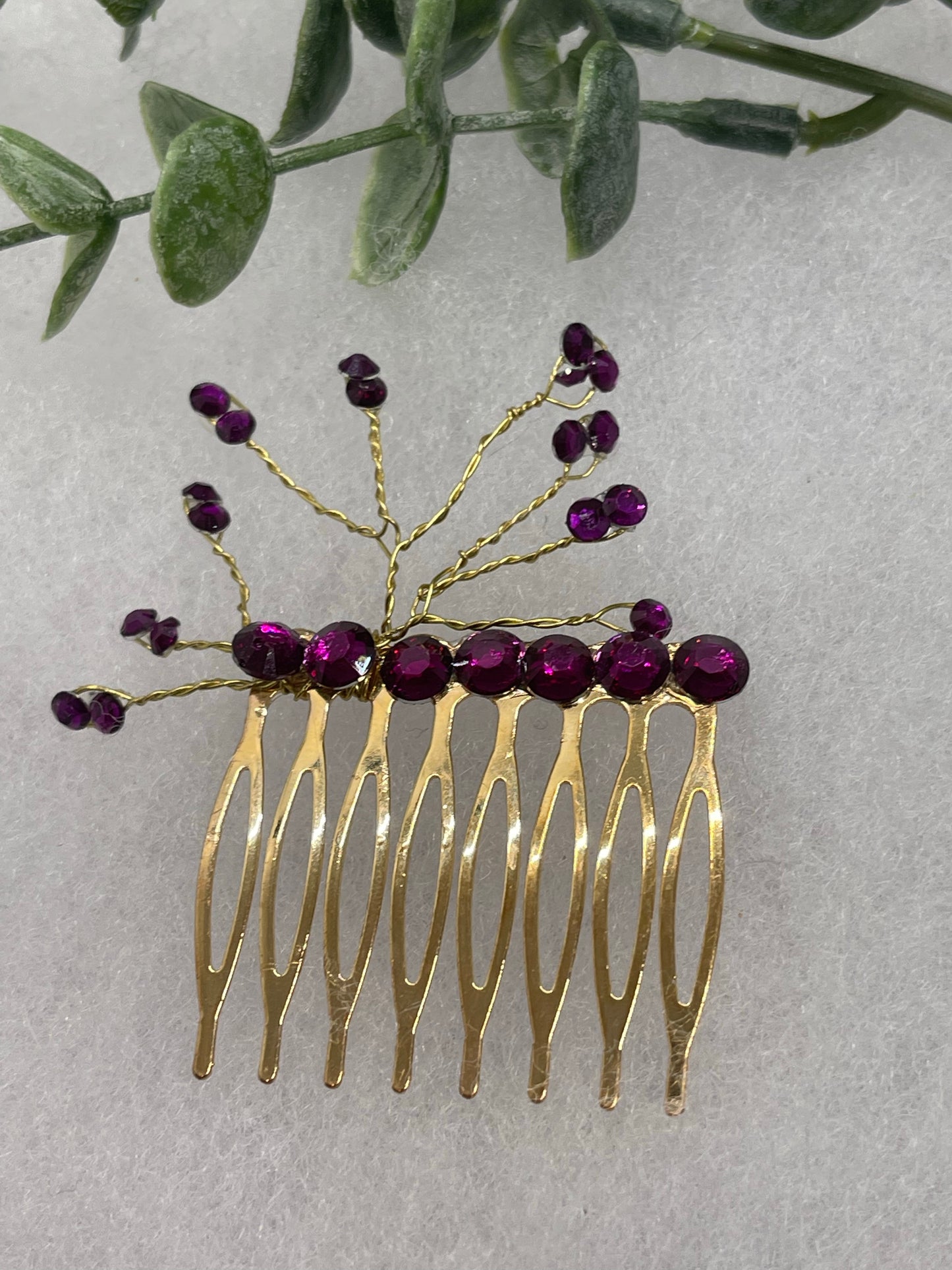 Purple crystal 2.0” gold tone bridal side Comb accents vine handmade by hairdazzzel wedding accessory bride princess gifts Shower hair accessory