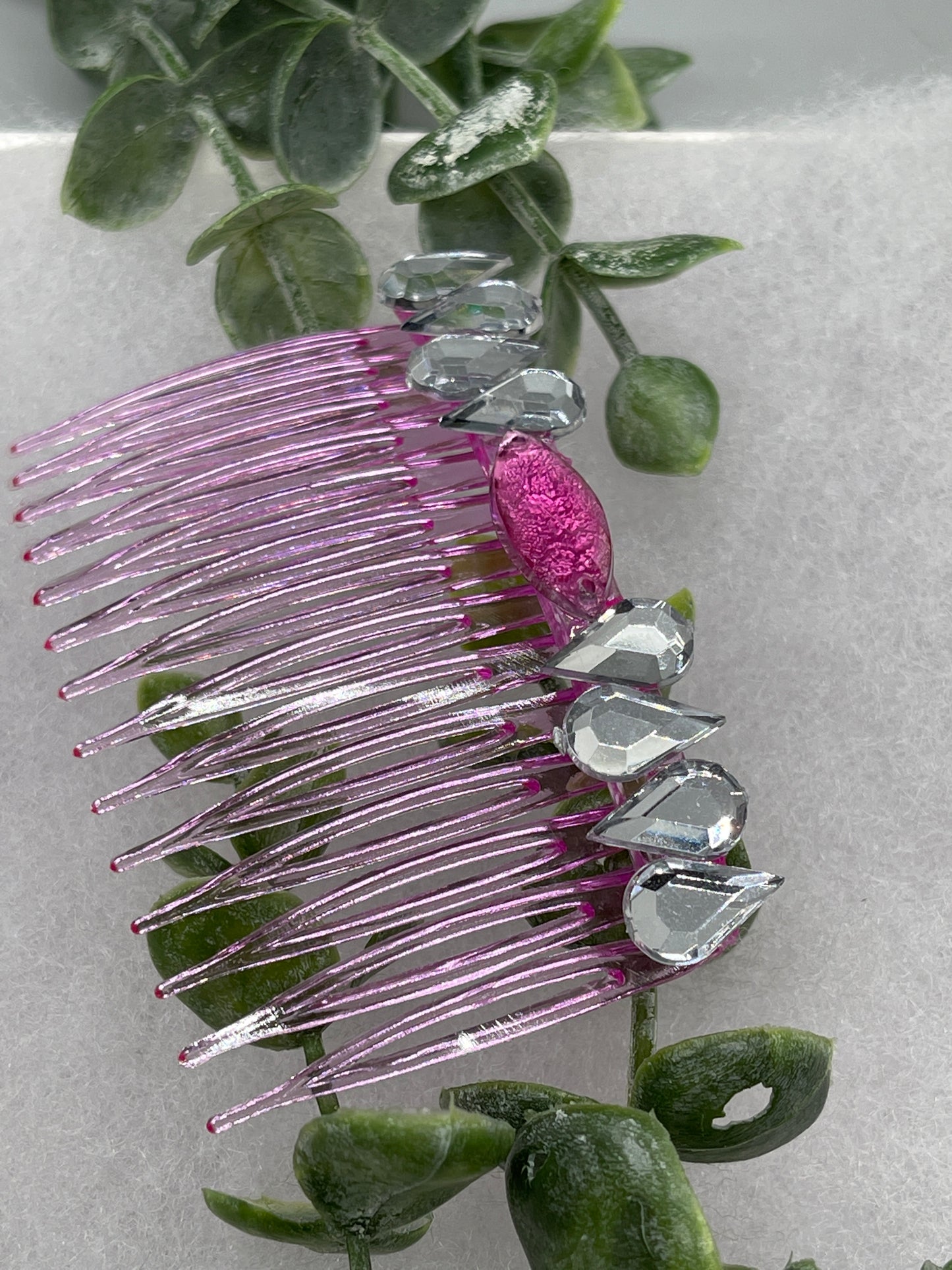 Pink faux crystal side comb 3.0” pink plastic hair accessory bridal wedding Retro Bridal Party Prom Birthday gifts